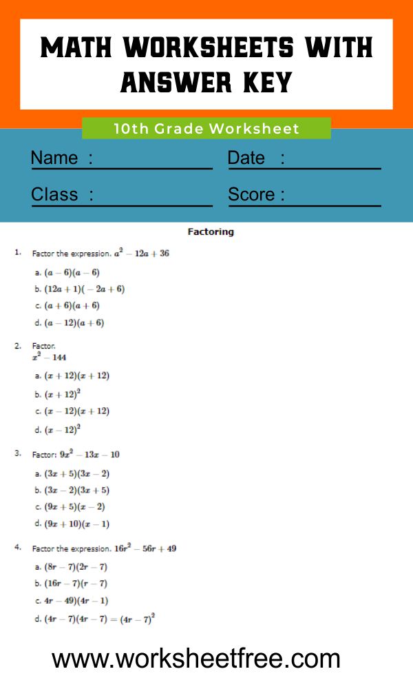 10th Grade Math Worksheets 2 Worksheets Free