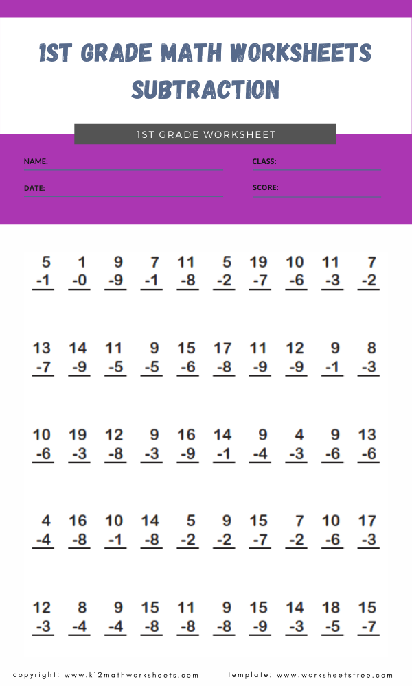 1st Grade Math Worksheets Subtraction 3 Worksheets Free