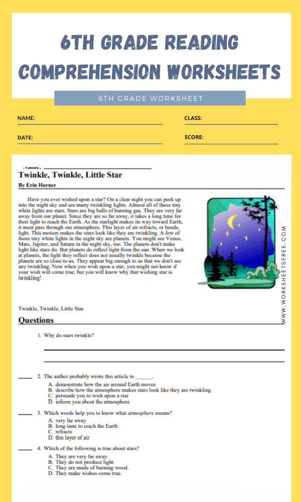 6th Grade Reading Comprehension Worksheets Worksheets Free