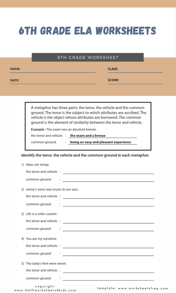 6th Grade Ela Worksheets 2 Worksheets Free