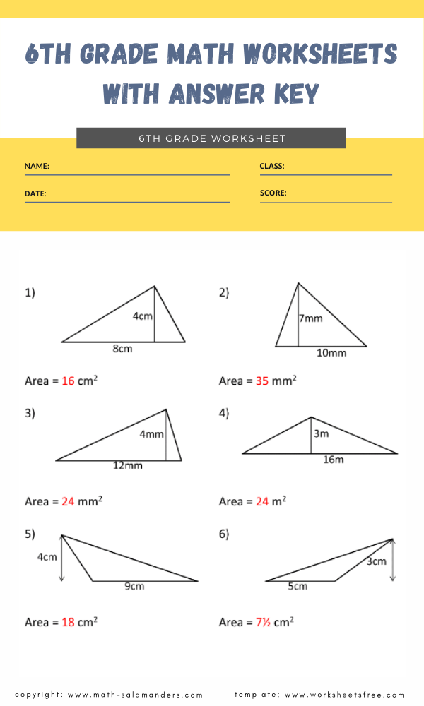 Printable 6th Grade Math Worksheets With Answer Key Di 2020 Dengan Free 6th Grade Math