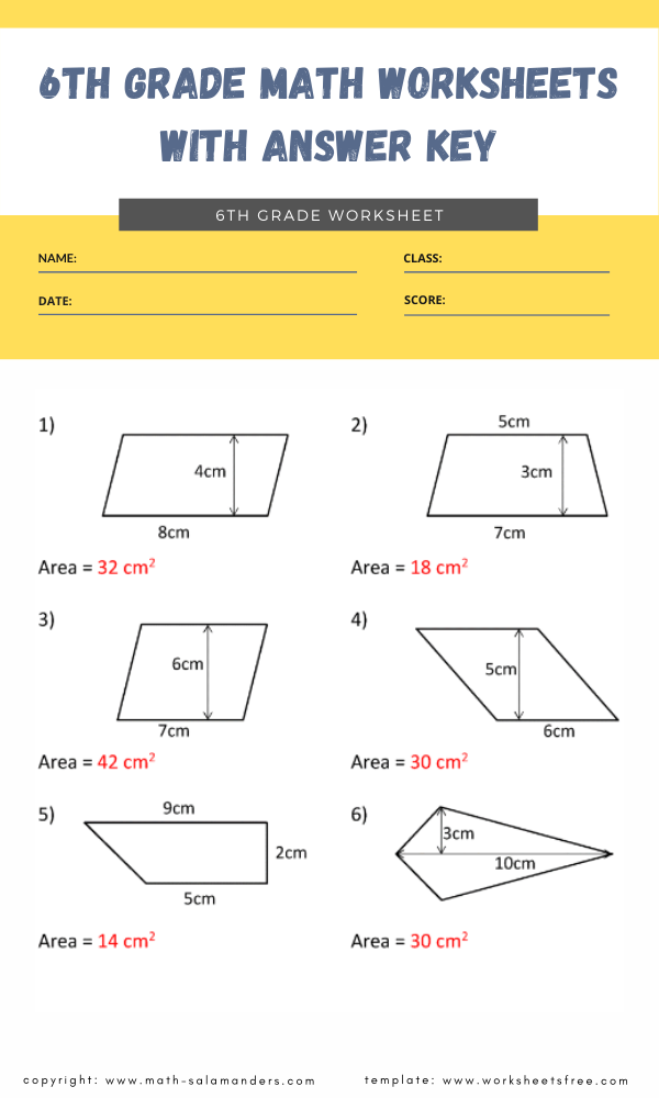 6th Grade Math Worksheets With Answer Key 8 Worksheets Free