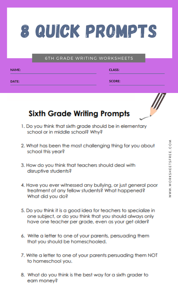 Writing Worksheets For 6th Graders