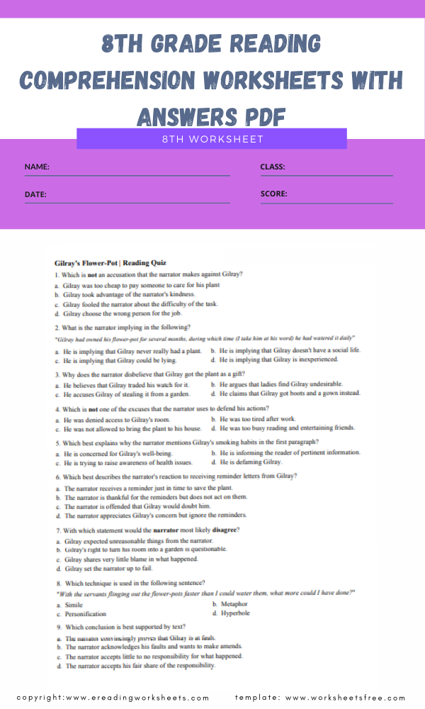 8th grade reading comprehension worksheets with answers pdf 3 worksheets free
