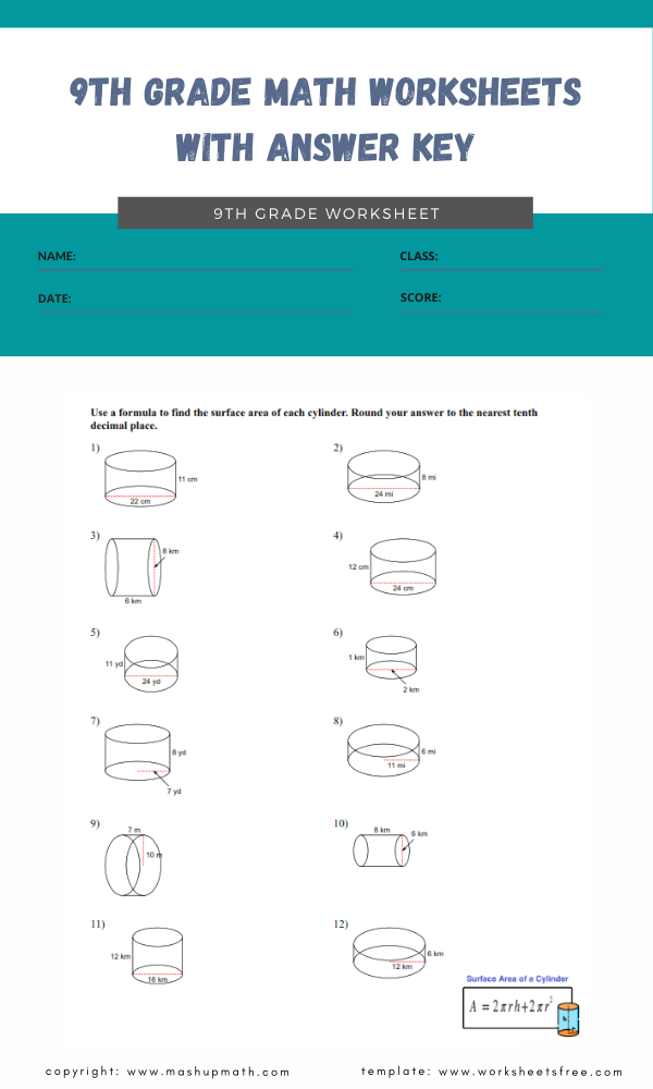 9th grade math worksheets with answer key 7 Worksheets Free