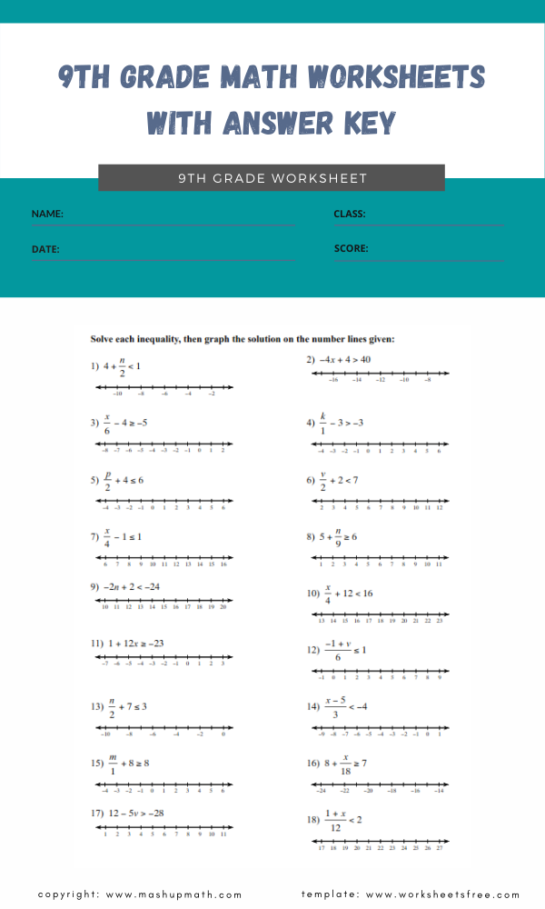 9th grade math worksheets with answer key 9 Worksheets Free