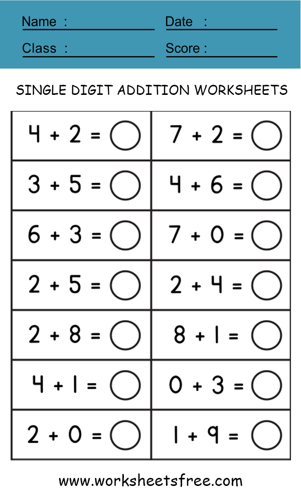 ADDITION SUMS TO 10 WORKSHEETS 2 Worksheets Free