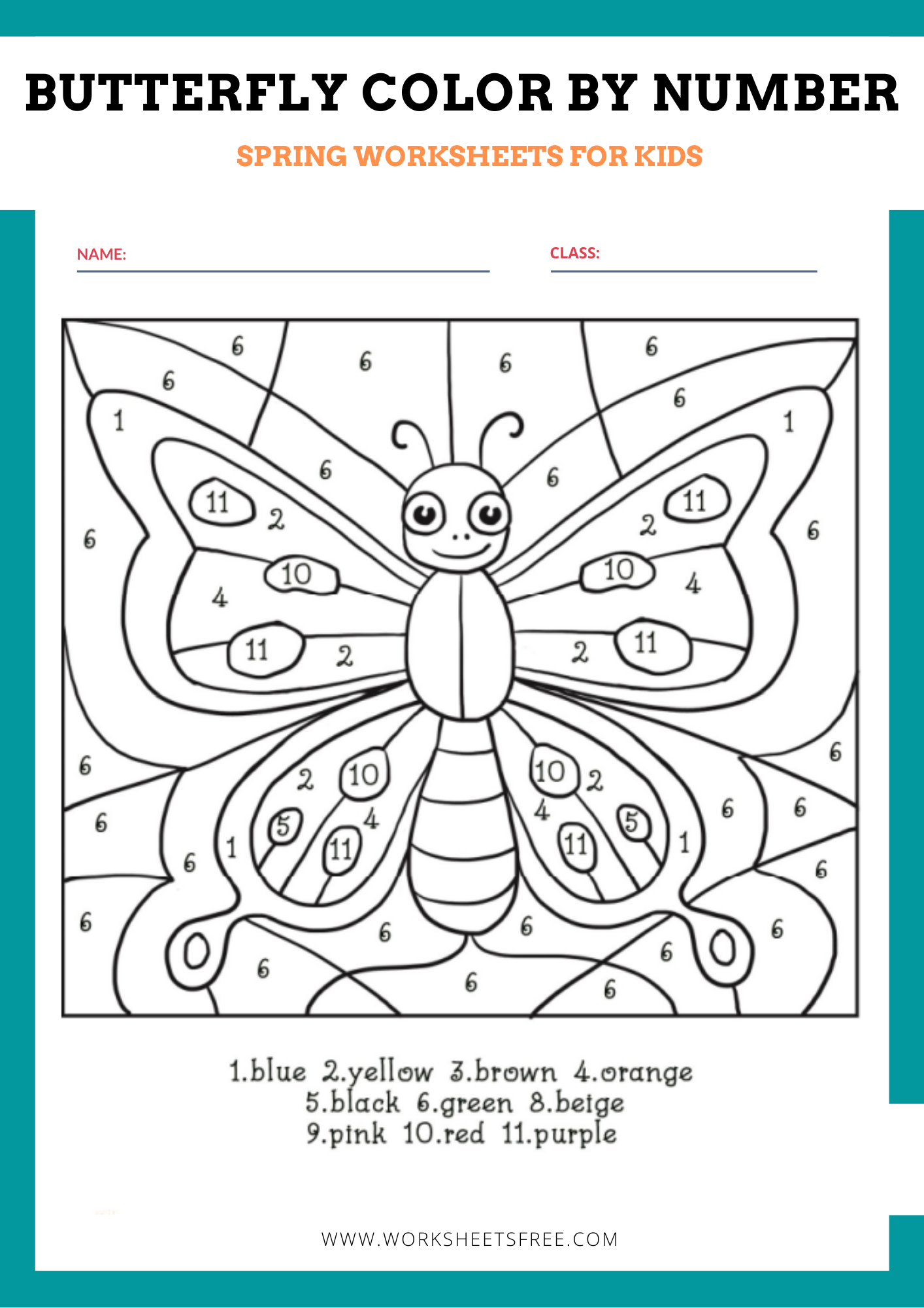 Butterfly Color By Number Worksheets Free