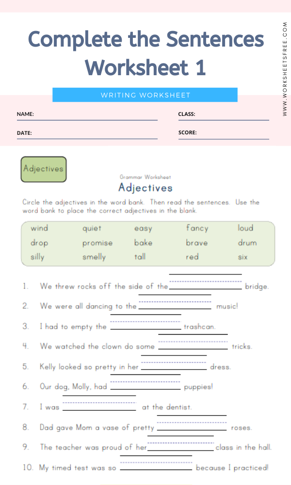 Complete The Sentences Worksheet 1 Worksheets Free