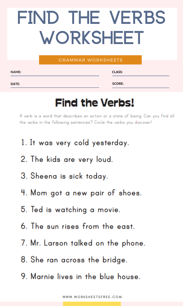 Worksheets On Verbs