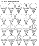 Ice Cream Missing Numbers 1-20 Worksheet for Kindergarten (Free ...