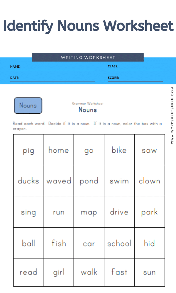 Identify Nouns Worksheet Worksheets Free