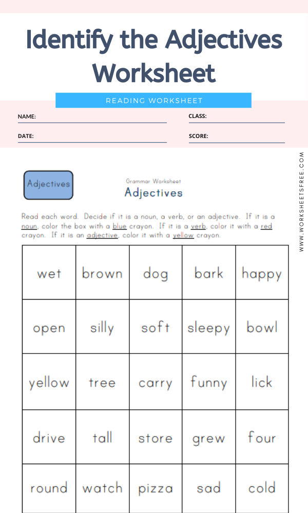 Identify The Adjectives Worksheet