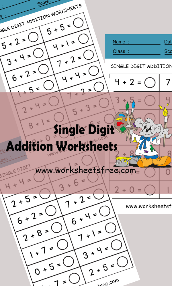 SINGLE DIGIT ADDITION WORKSHEETS Worksheets Free