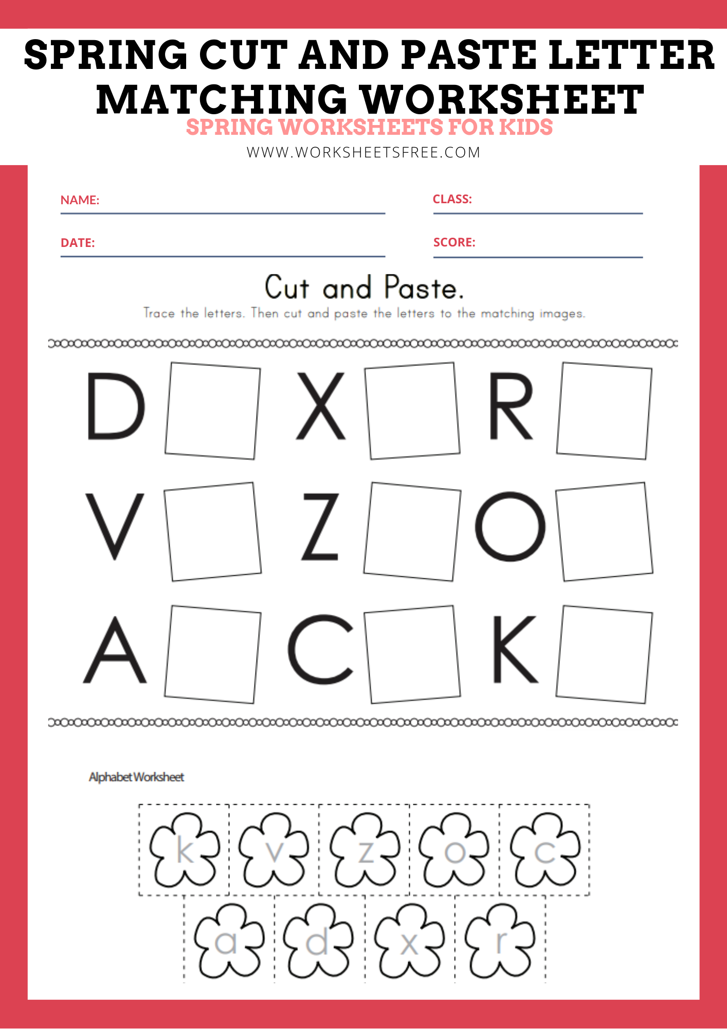 Spring Cut And Paste Letter Matching Worksheet Worksheets Free