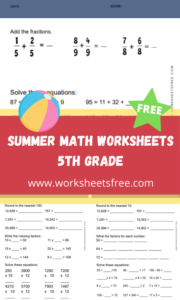 Summer Math Worksheets 5th Grade Worksheets Free