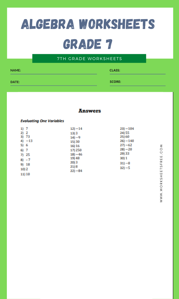 Algebra Worksheets Grade 7 10 Worksheets Free