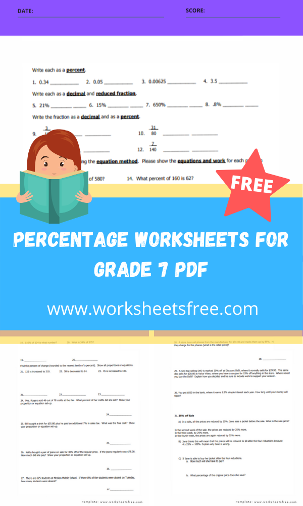 Percentage Worksheets For Grade 7 Pdf Worksheets Free